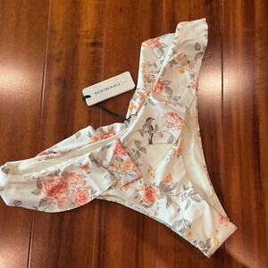 WeWoreWhat Ruffle Bikini Bottom Swim Delilah Floral Toile Bird Print New Medium